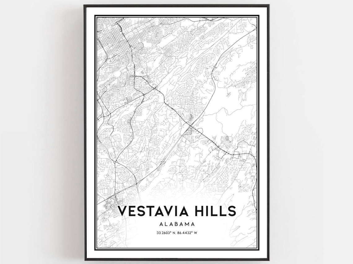 Vestavia Hills Map Print, Alabama Street Decor