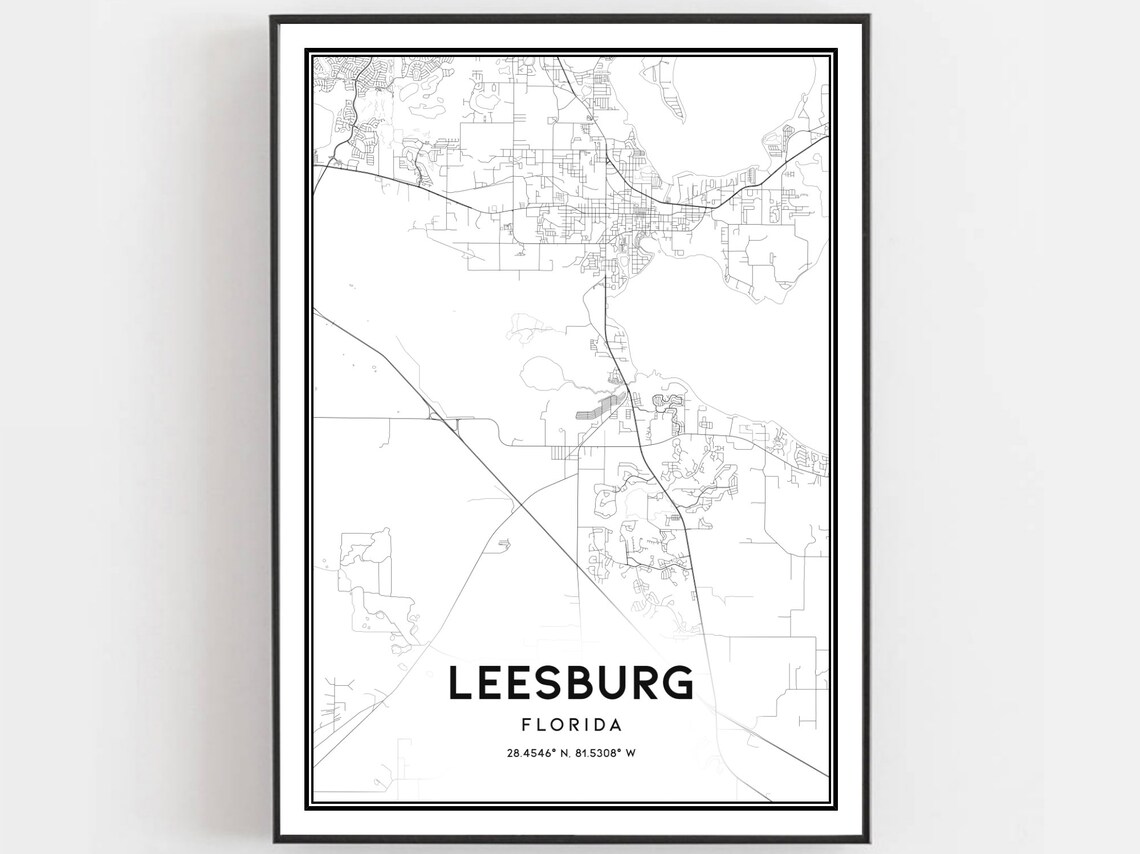 Leesburg Florida City Street Map Minimalist Black White Poster
