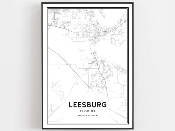 Leesburg Map Print Poster Wall Art Fl City Florida Street Decor Road Gift