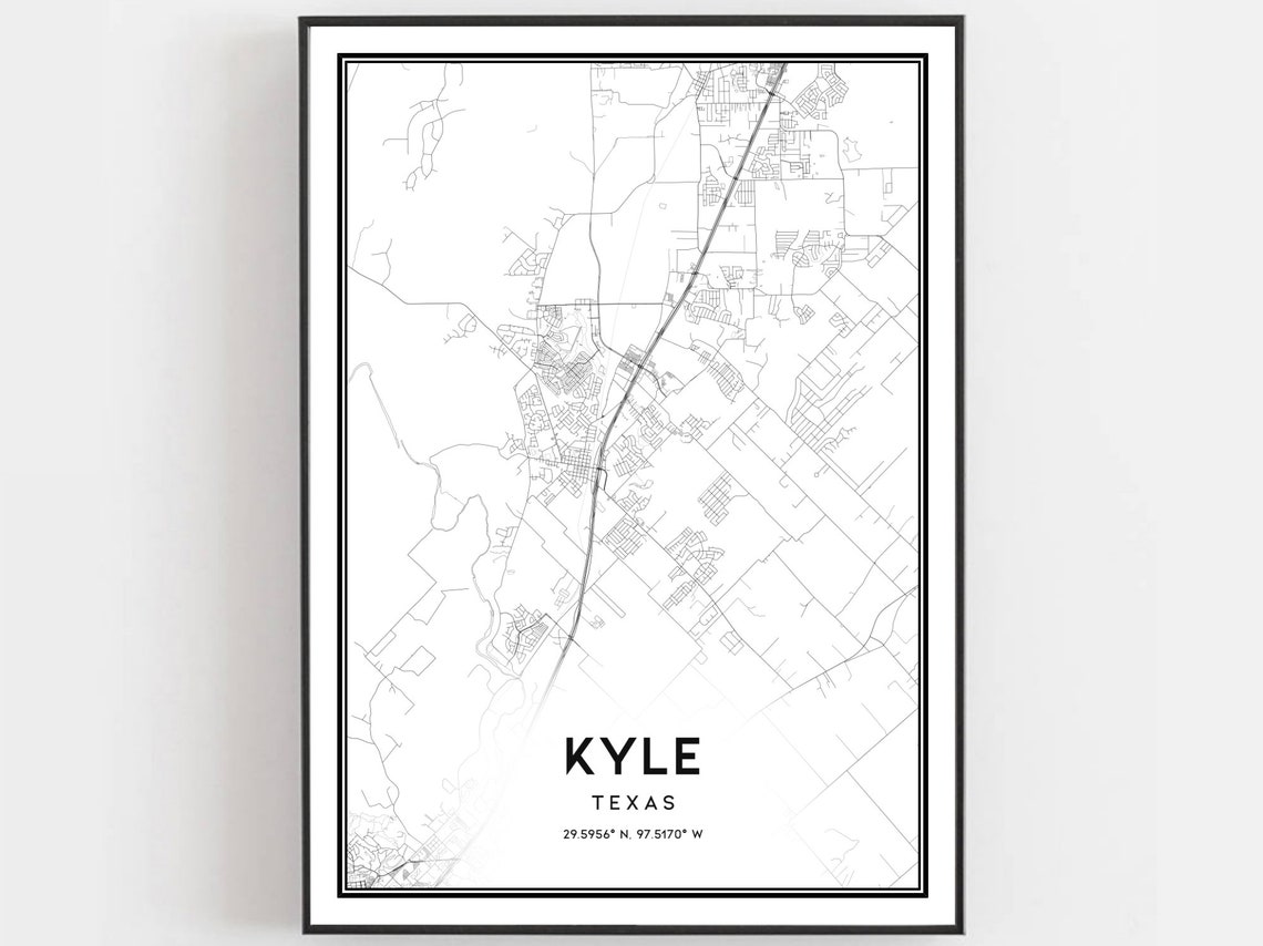 Kyle Texas Minimalist Black White City Street Grid Map Poster