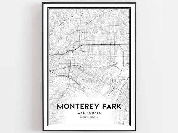 Monterey Park Map Print Poster Wall Art Ca City Street Decor Road Gift B1224