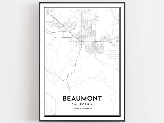 Beaumont Map Print Poster Wall Art Ca City Street Decor Road Gift B1484