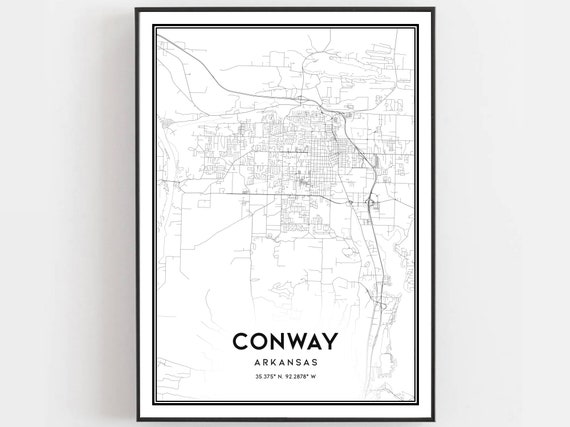 Conway Map Print Poster Wall Art Ar City Arkansas Street Decor Road Gift B1089