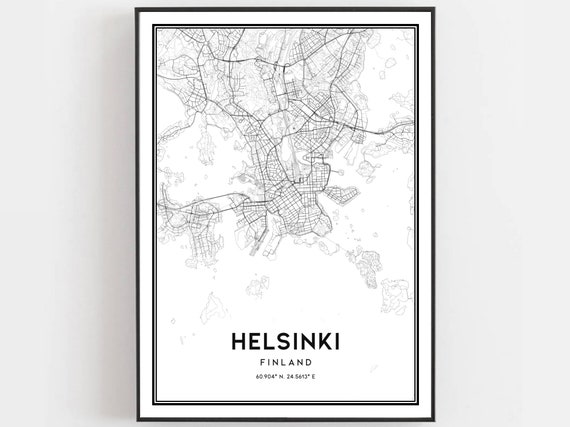 Helsinki Map Print Poster Wall Art City Street Decor Road Gift B241