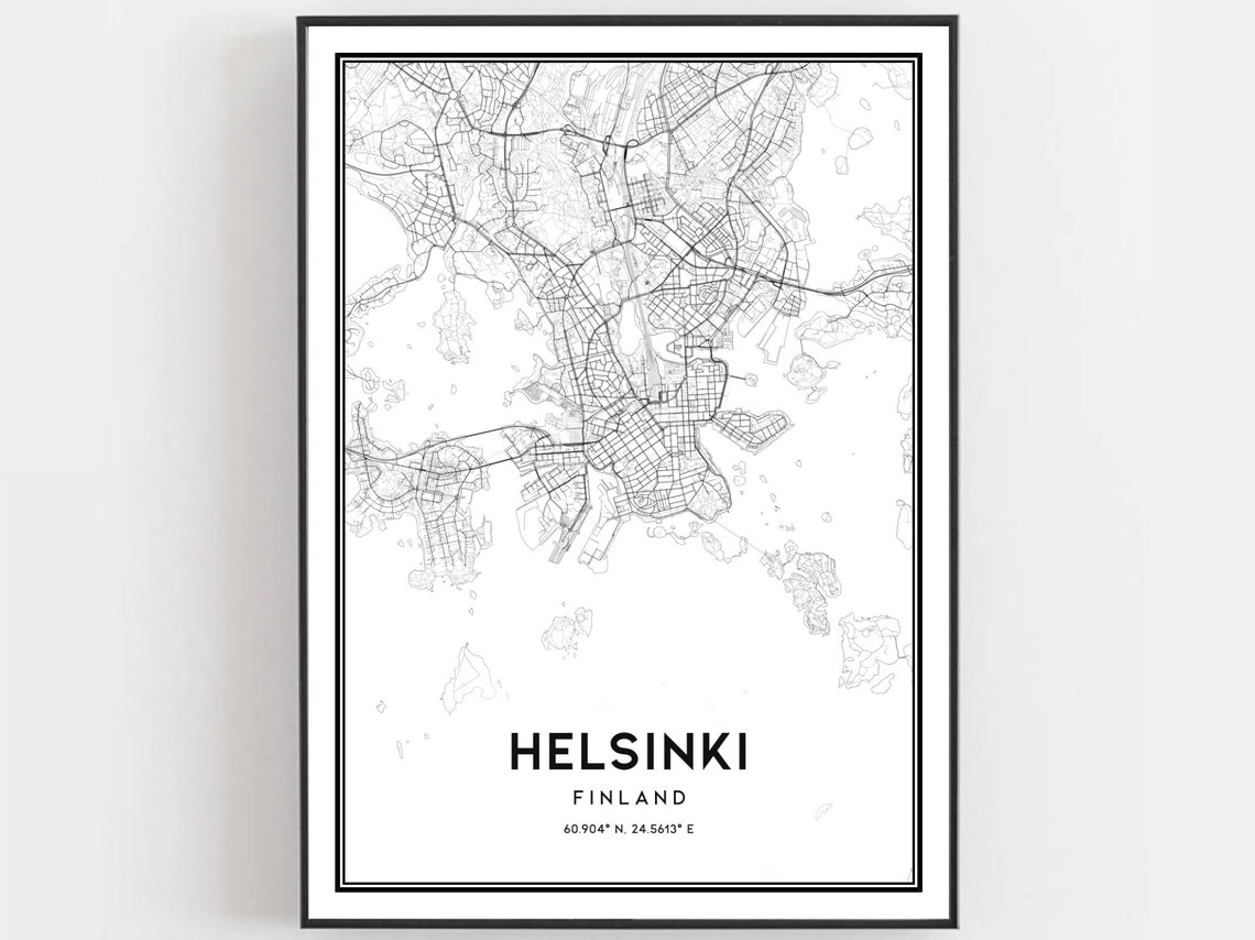 Helsinki Finland Minimalist City Street Map Black Line Art Poster