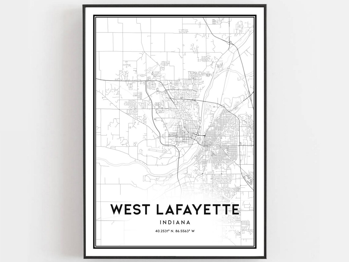 West Lafayette Map Print, Indiana Street Decor