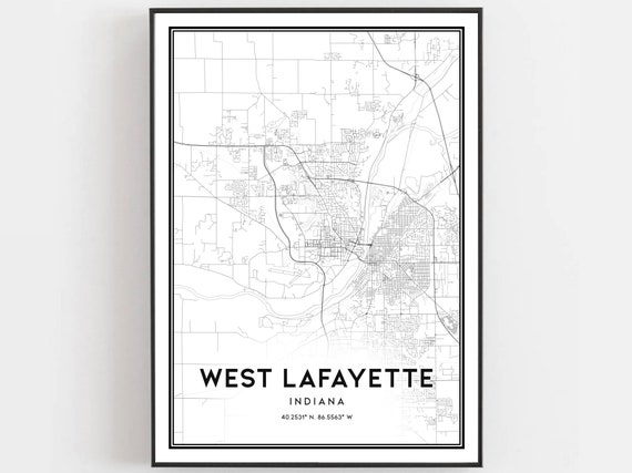 West Lafayette Map Print, Indiana Street Decor