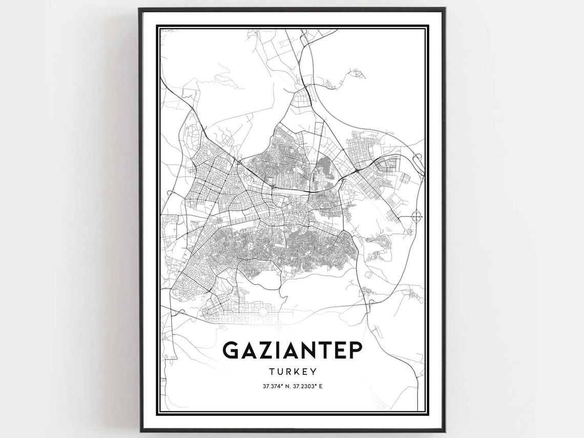 Gaziantep Turkey Minimalist City Map Black White Coordinates Poster