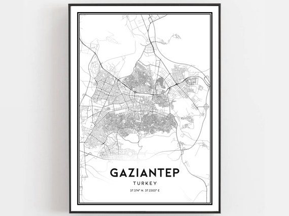 Gaziantep Map Print Poster Wall Art City Street Decor Road Gift B257