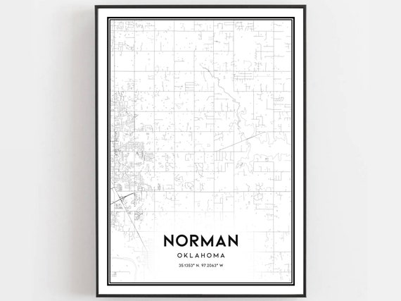 Norman Map Print Poster Wall Art Ok City Oklahoma Street Decor Road Gift B800