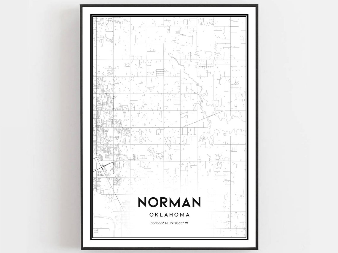 Norman Oklahoma Street Map Black And White Minimalist Poster