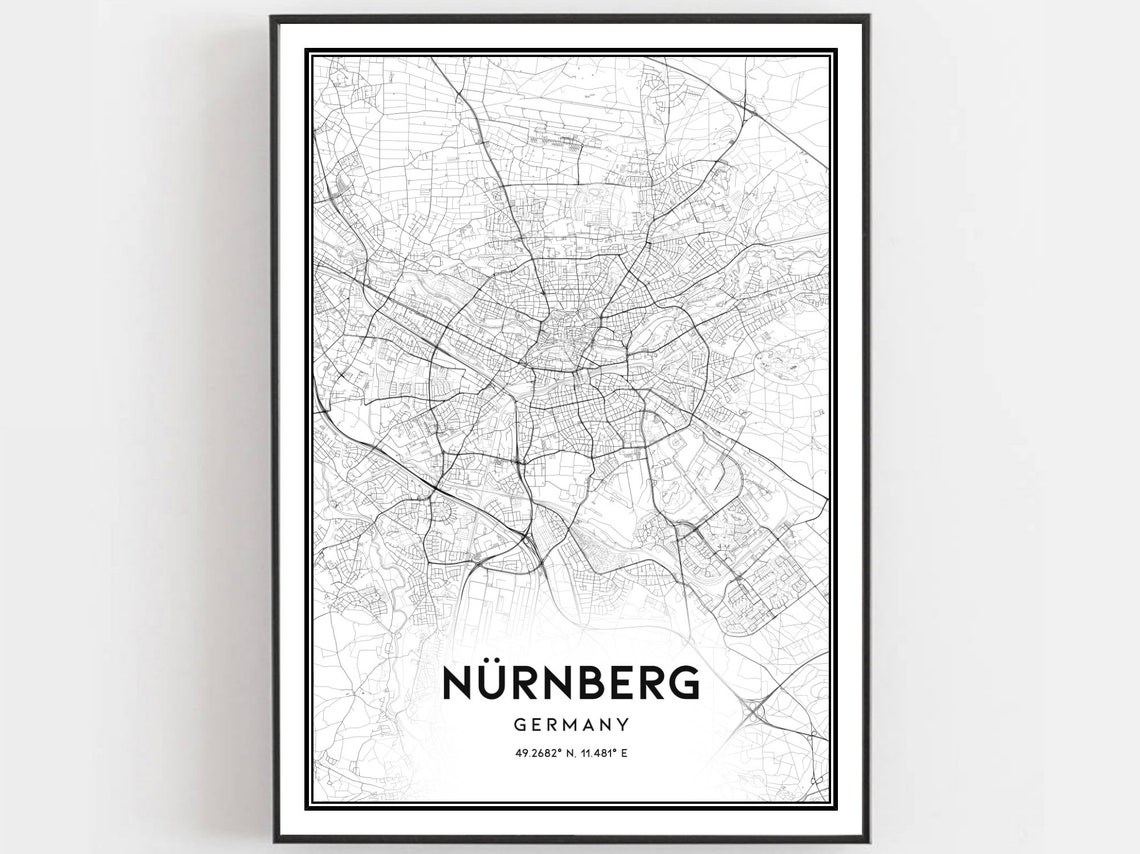 Nürnberg Germany City Street Map Black And White Modern Poster