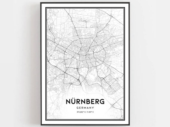 Nrnberg Map Print Poster Wall Art City Street Decor Road Gift B328