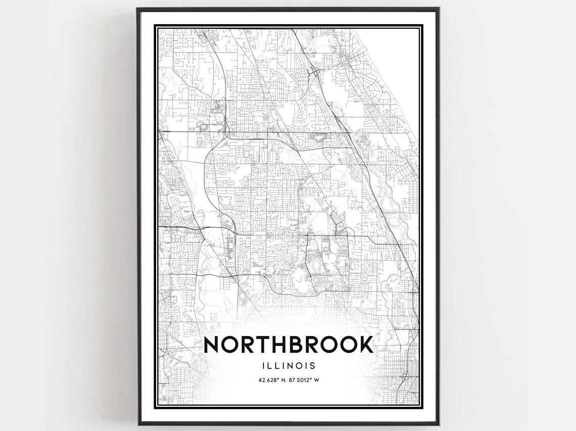 Northbrook Illinois City Street Map Black and White Modern Poster