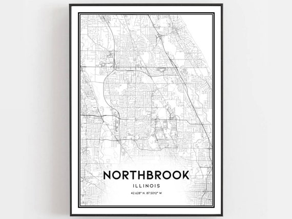 Northbrook Map Print Poster Wall Art Il City Illinois Street Decor Road Gift B1792