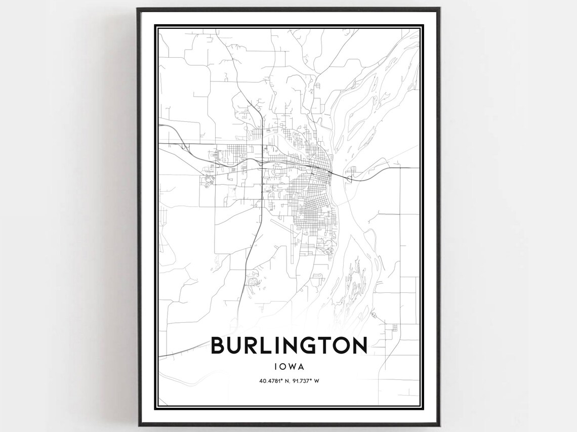 Burlington Map Poster, Iowa Street Decor