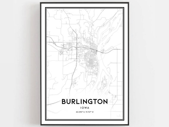 Burlington Map Poster, Iowa Street Decor