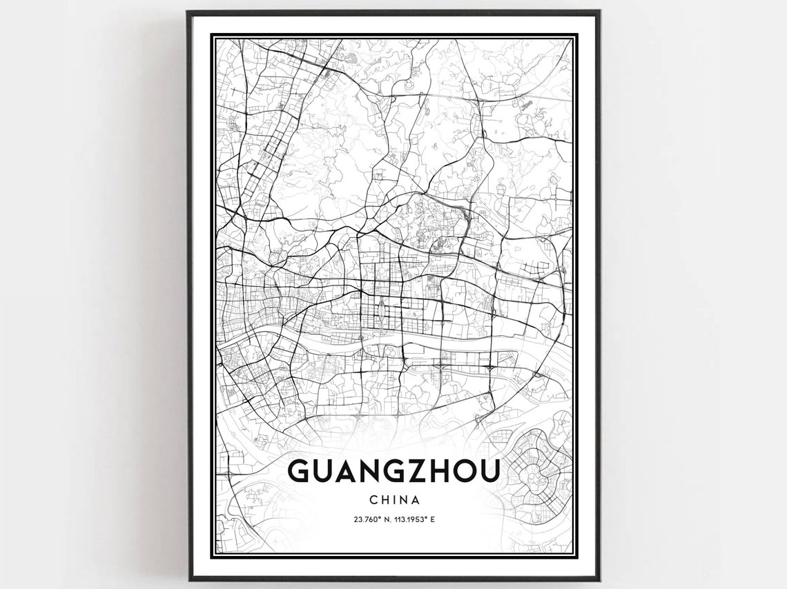Guangzhou China City Street Map Coordinates Minimalist Wall Poster