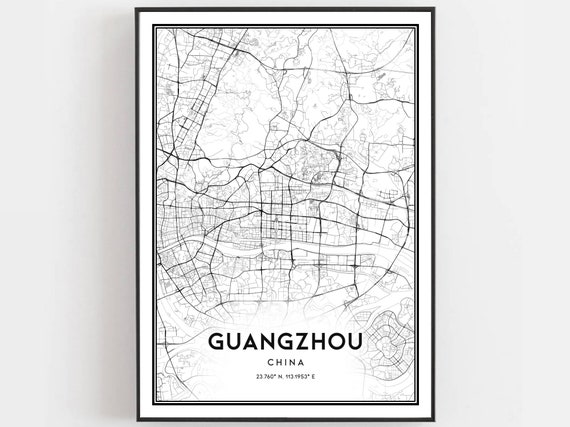 Guangzhou Map Print Poster Wall Art City Street Decor Road Gift B23