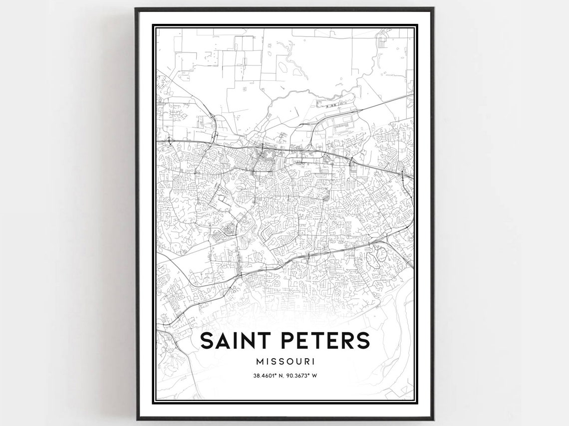 Saint Peters Missouri Street Map Minimalist Black White Poster