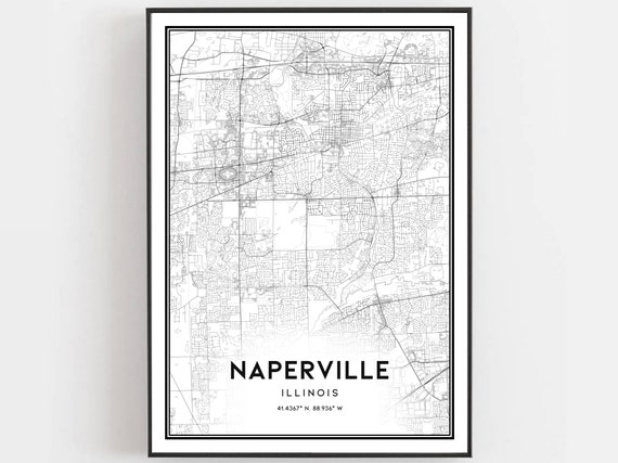 Naperville Map Print Poster Wall Art Il City Illinois Street Decor Road Gift