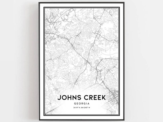 Johns Creek Map Print Poster Wall Art Ga City Georgia Street Decor Road Gift B974