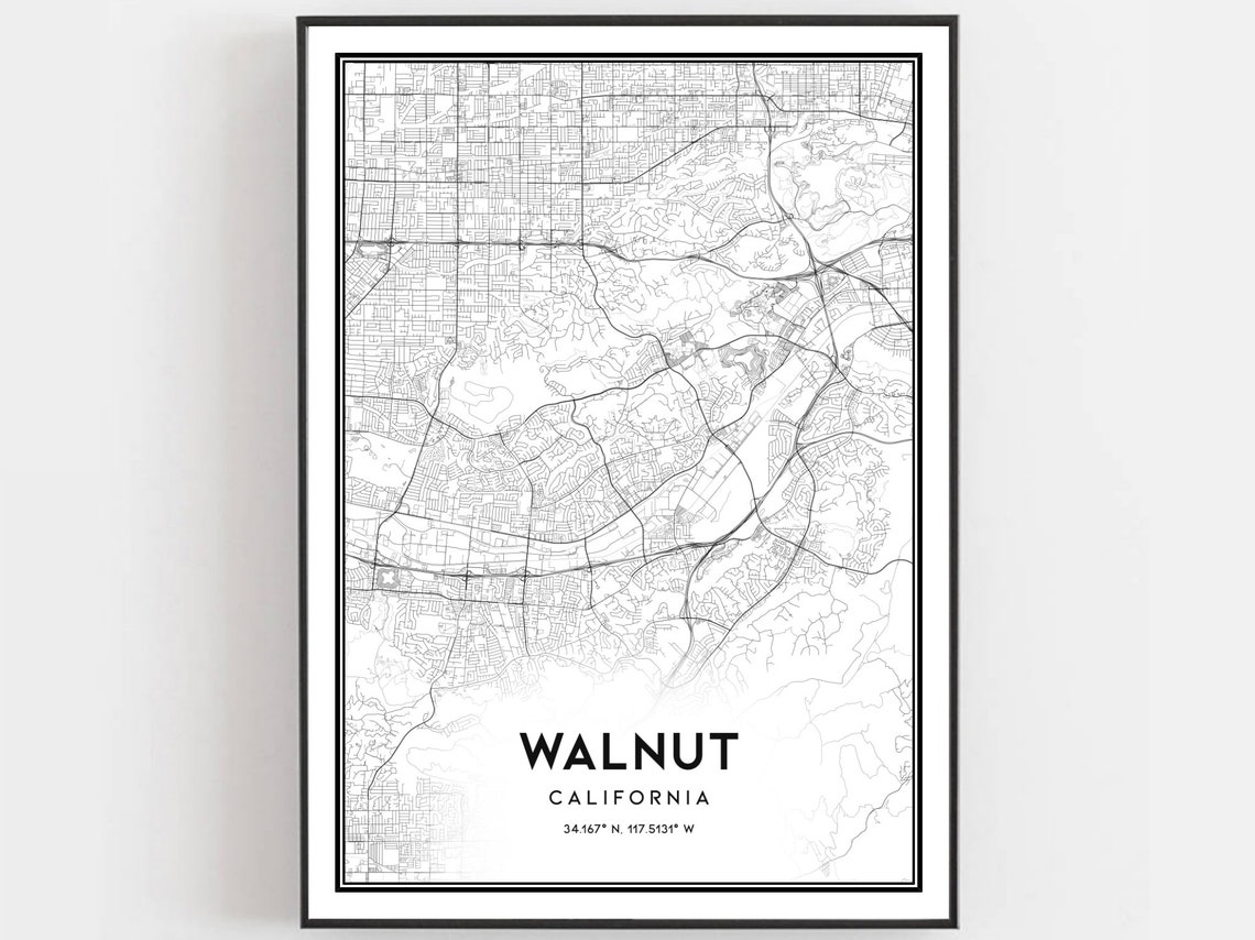 Walnut California Minimalist City Street Map With Coordinates Poster