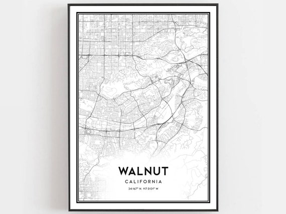 Walnut Map Print Poster Wall Art Ca City Street Decor Road Gift B1913