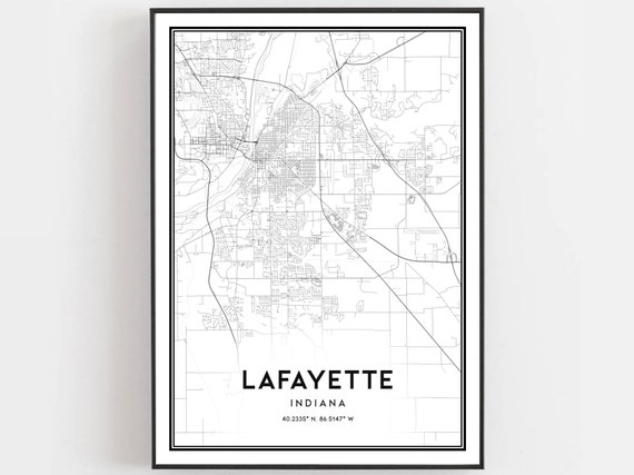 Lafayette Map Print, Indiana Street Decor
