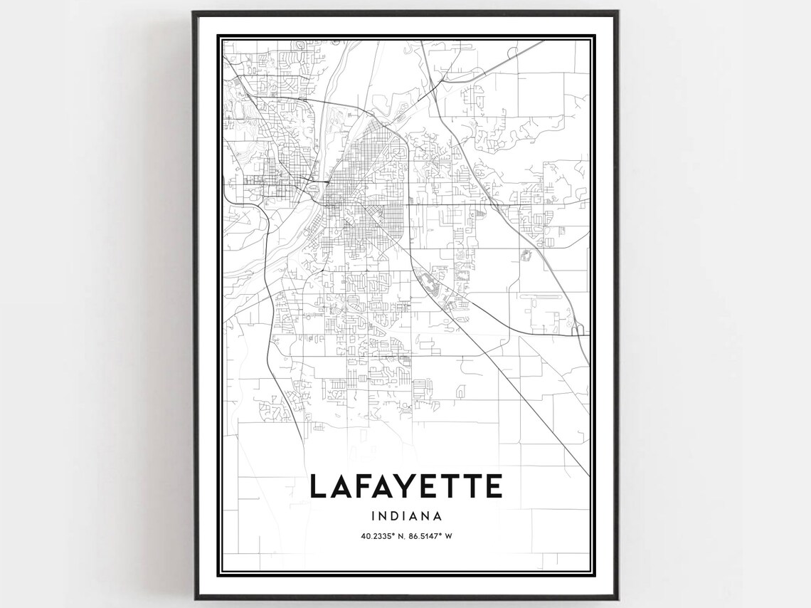 Lafayette Map Print, Indiana Street Decor