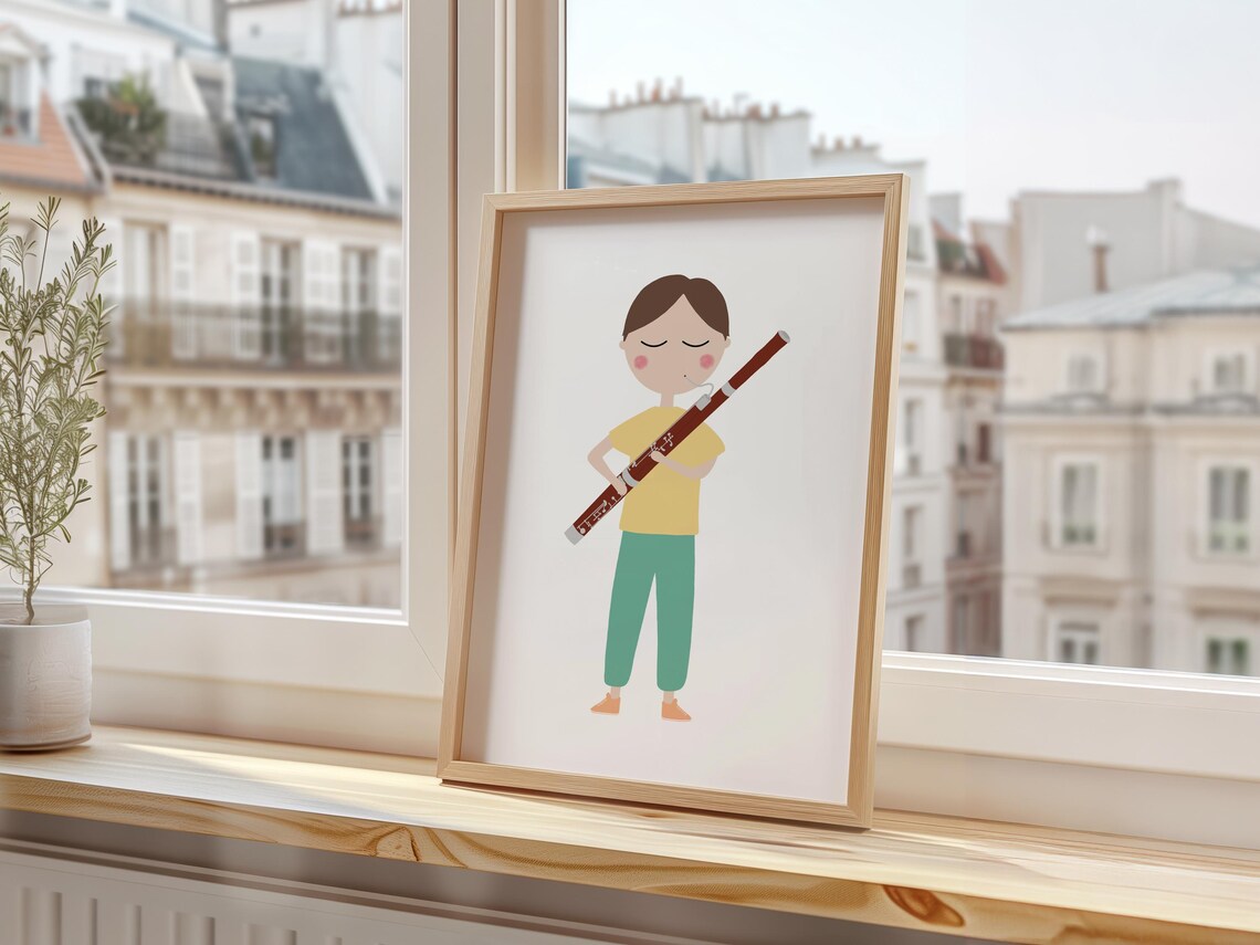 Bassoon Player Boy Minimalist Kids Music Room Decor Art Print - Image 3