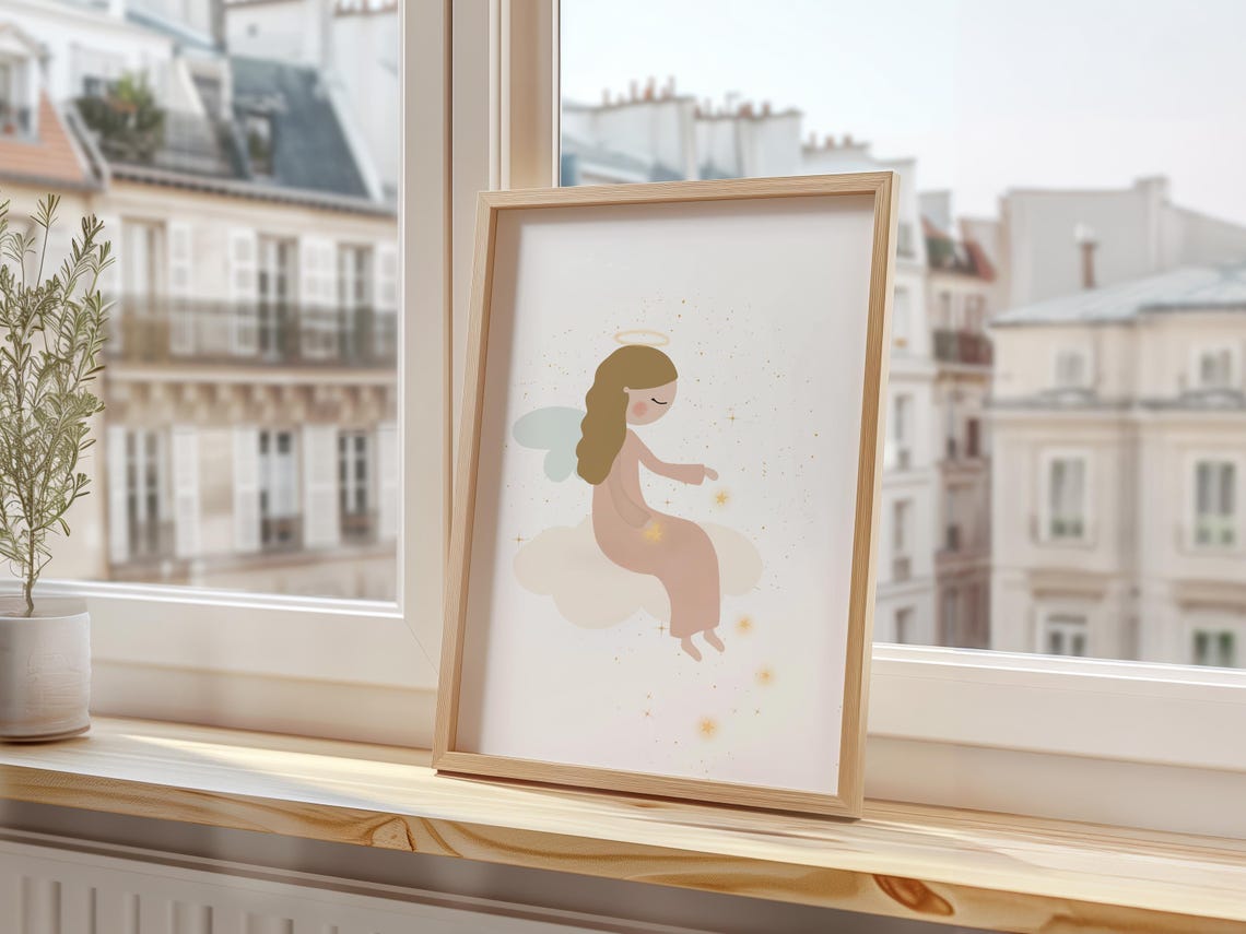Guardian Angel Cloud Starry Sky Nursery Christmas Decor Wall Art - Image 3