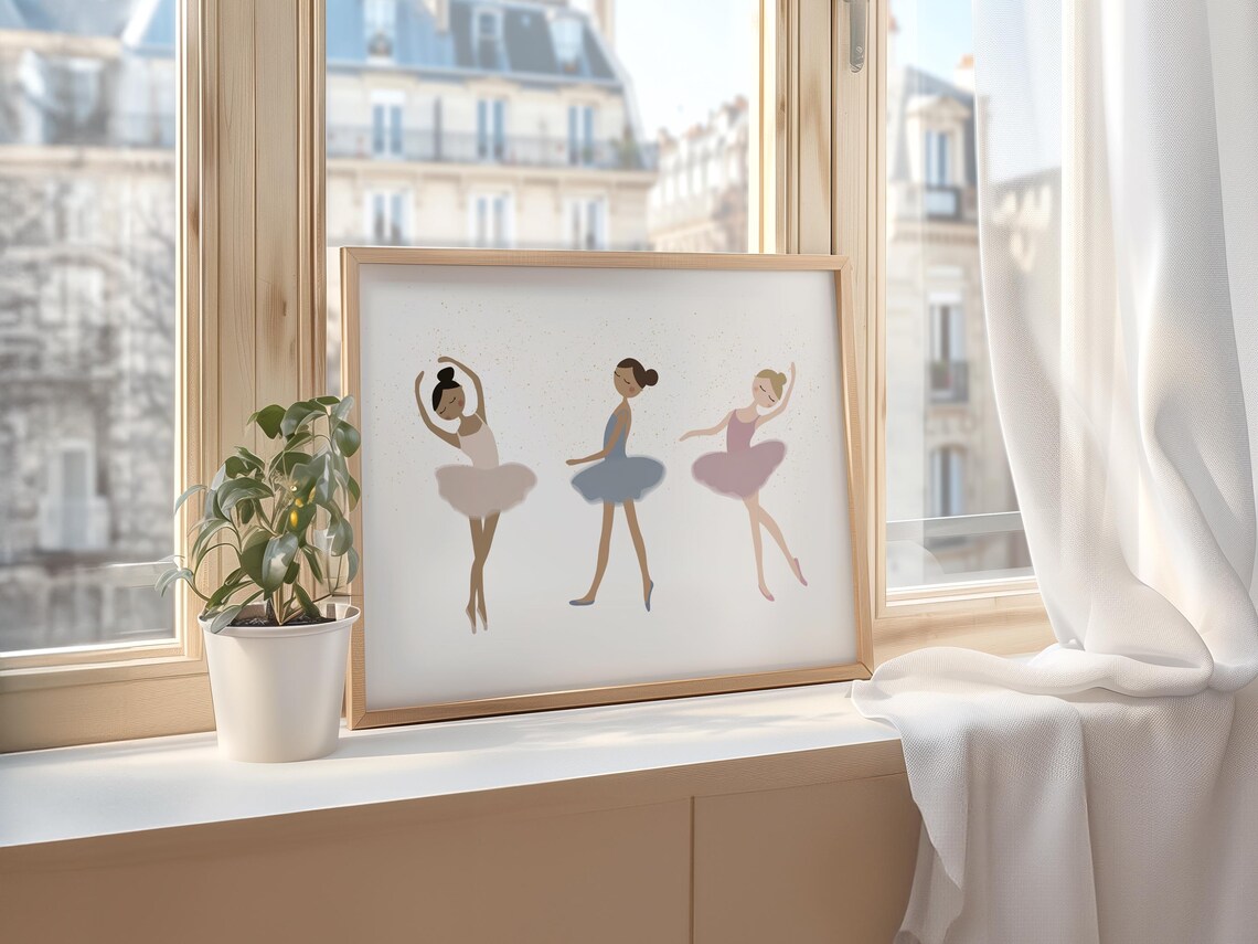 Three Ballerinas Dancing Pink Blue Tutus Ballet Girls Nursery Art Poster - Image 2