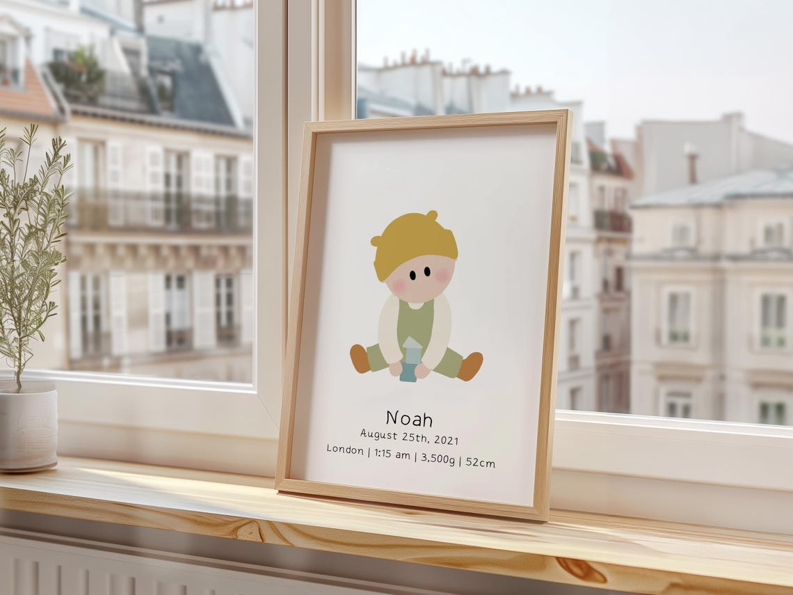 Baby Boy Birth Stats Personalized Newborn Nursery Wall Art Print - Image 3