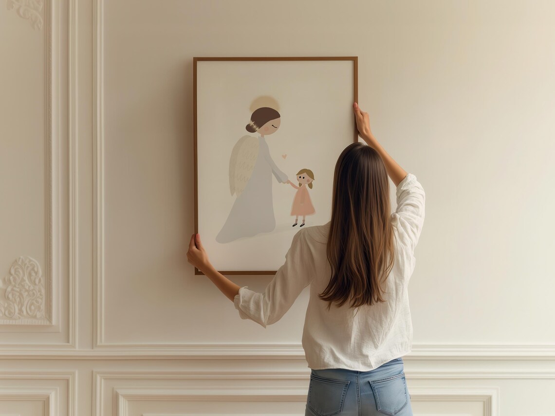 Guardian Angel Holding Little Girl Hand Sweet Nursery Wall Art Print - Image 2