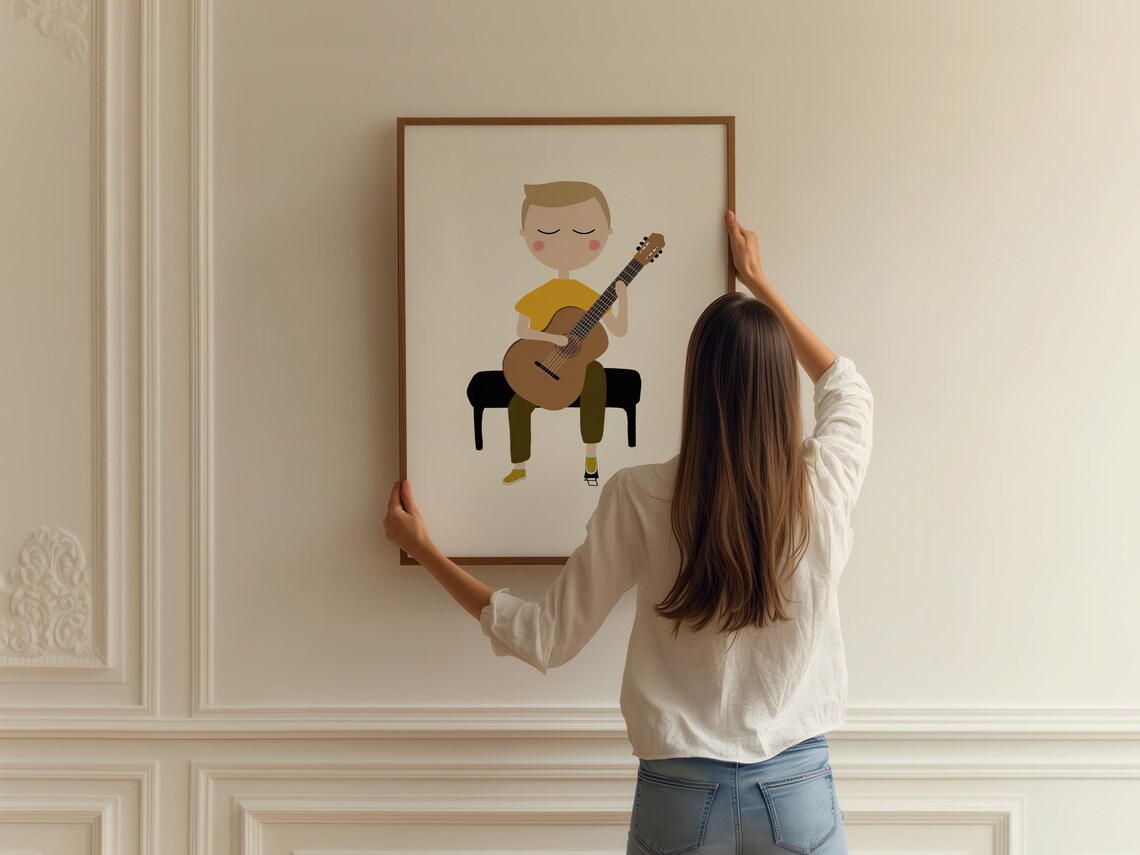 Guitar Player Boy Minimalist Kids Music Room Decor Art Print - Image 2