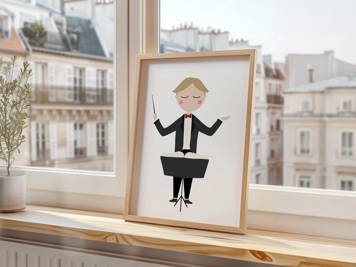 Boy Music Conductor Tuxedo Baton Orchestra Classroom Art Poster - Image 3