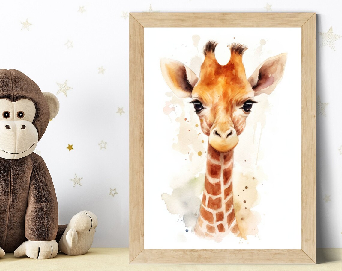 Watercolor Baby Giraffe Portrait Soft Nursery Safari Animal Art Print