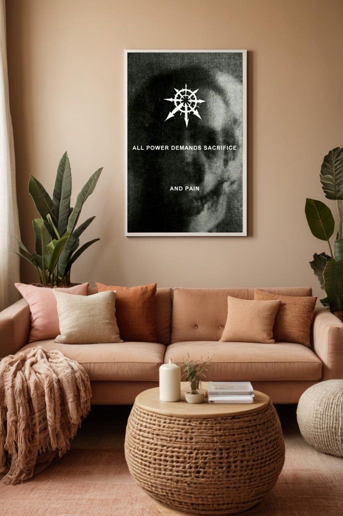 All Power Demands Sacrifice and Pain Dark Skull Quote Poster - Image 2