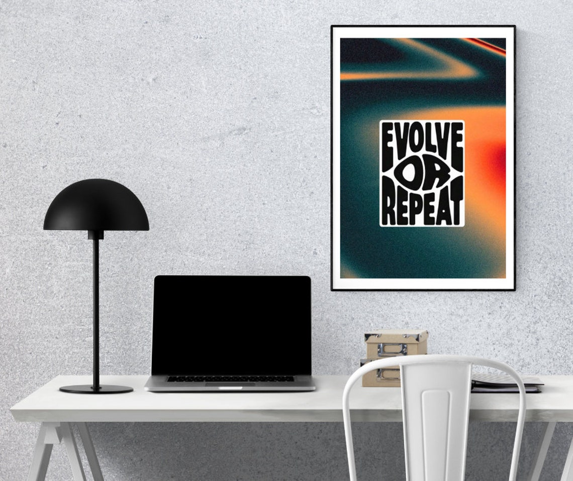 Evolve Or Repeat Retro Sticker Bold Gradient Motivational Poster