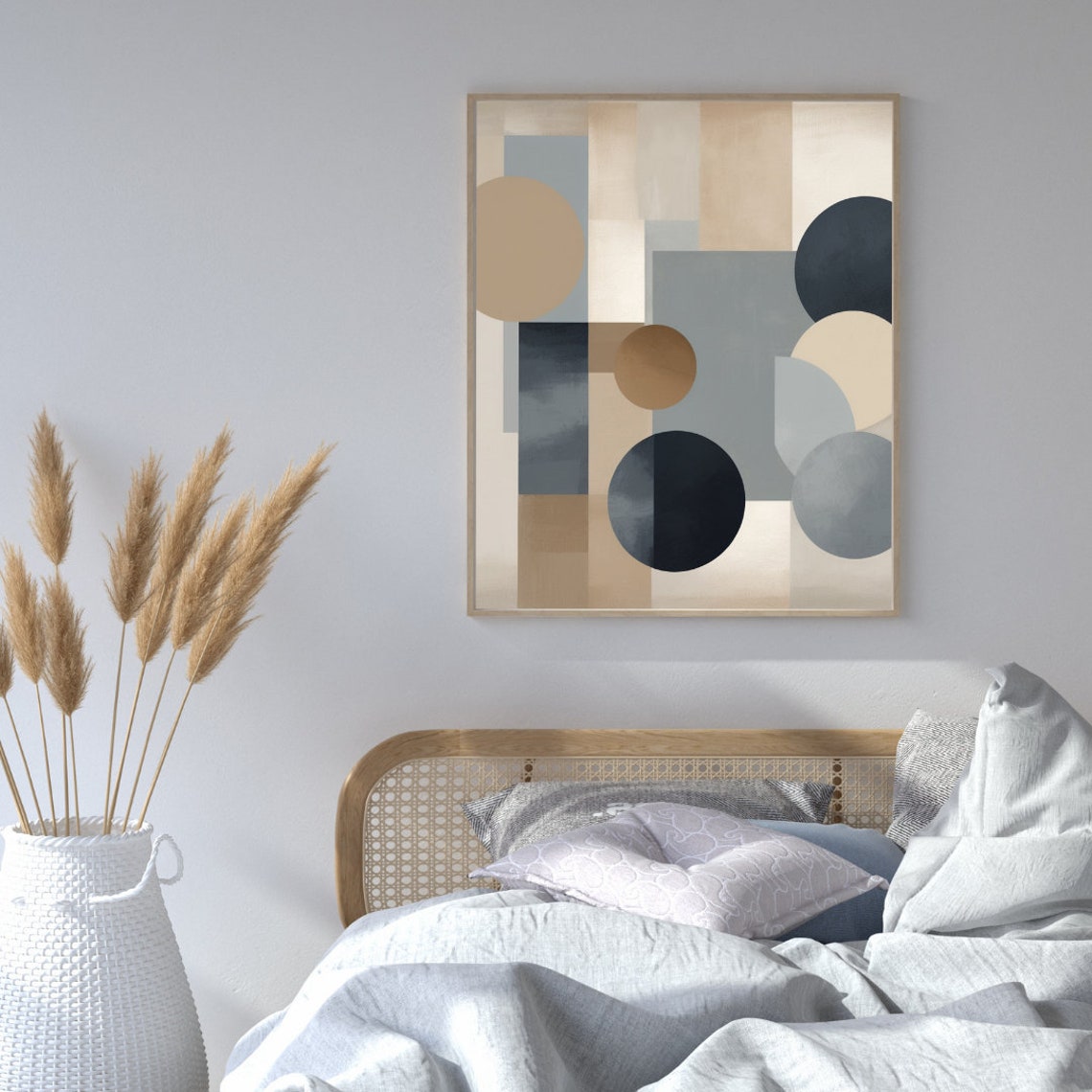 Mid Century Modern Geometric Circles Neutral Tones Abstract Art Poster - Image 2