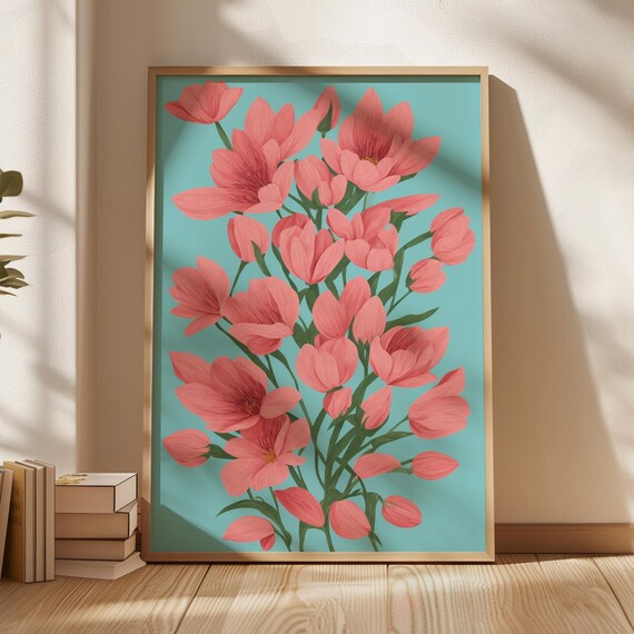 Fluorescence Study No 7 Coral Pink Botanical Print Wall Art Spring Floral Illustration Modern Home Decor