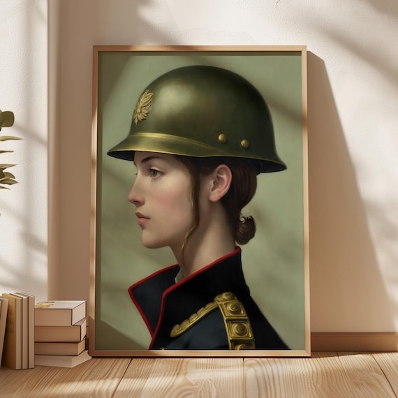 The Officers Portrait Vintage Military Woman Oil Painting Print