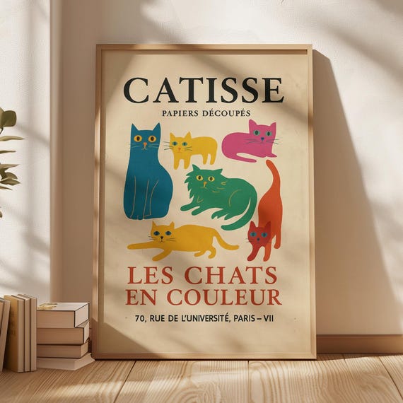 Catisse Colorful Cat Poster Les Chats En Couleur Matisse Wall Art French Decor Print Modern