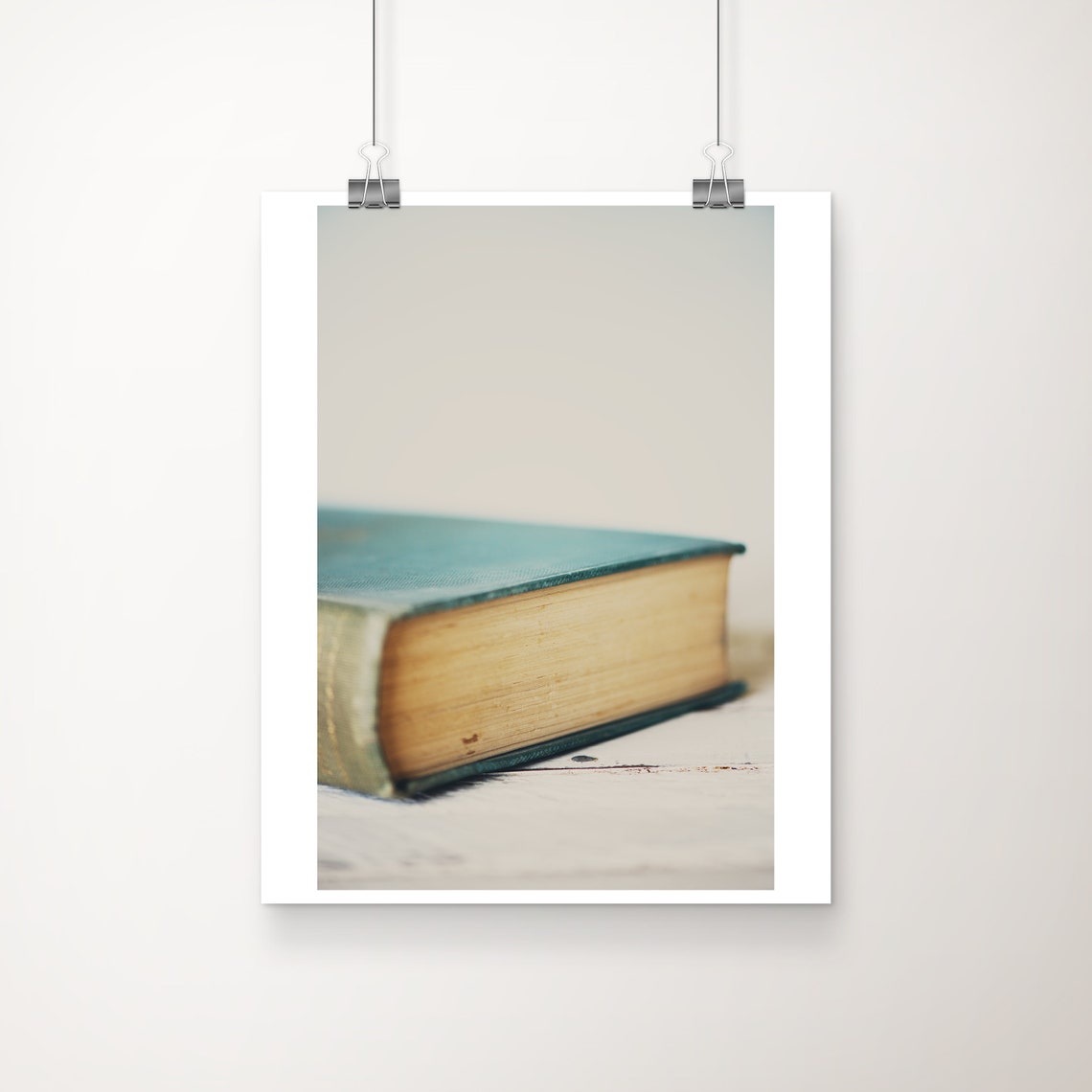 Vintage Teal Hardcover Book Close-Up Photography Library Decor Poster