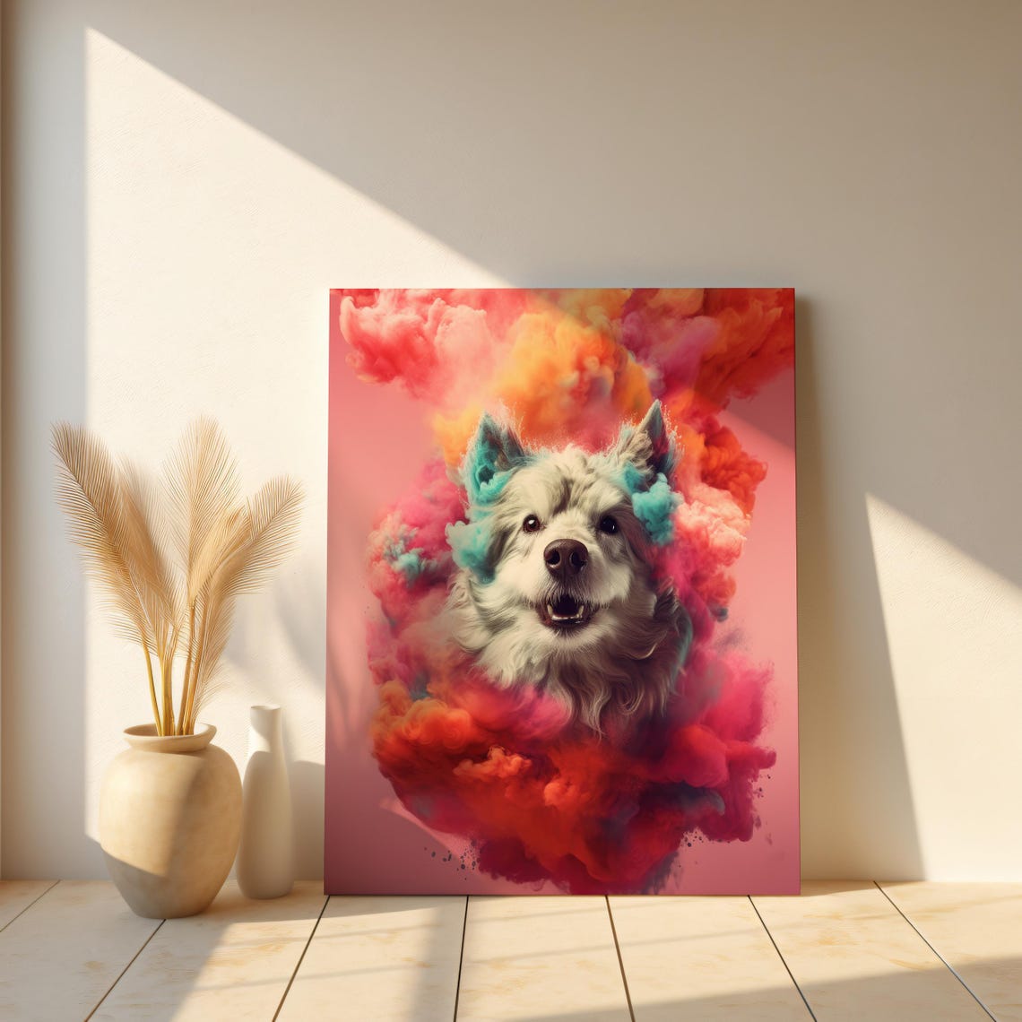 Happy Dog Pink Smoke Clouds Cute Fluffy Pet Nursery Wall Poster - Image 2