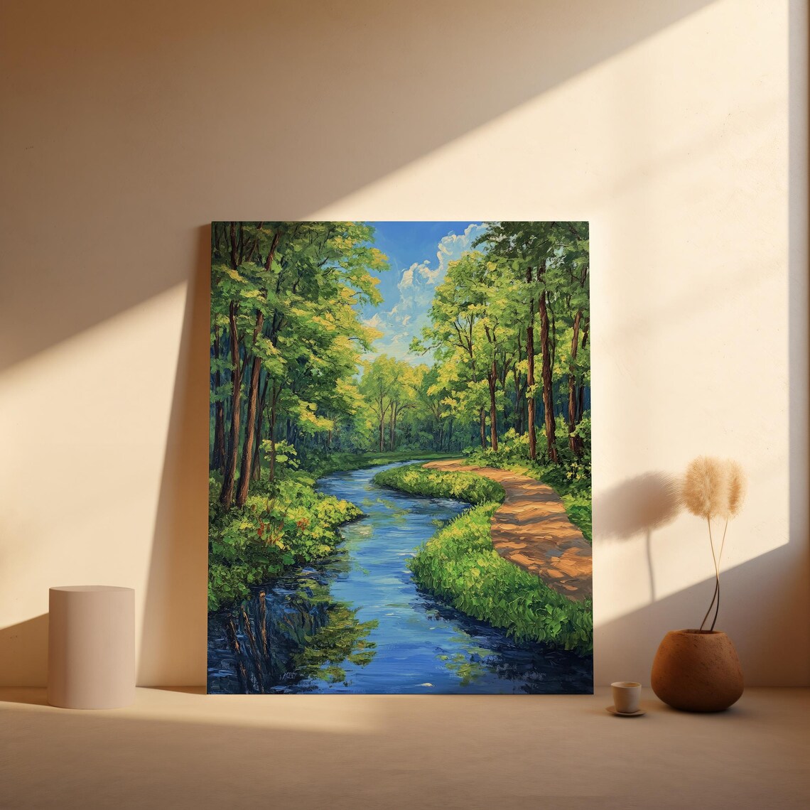 Serene Forest Stream Art Tranquil Nature Path With Lush Green Trees Peaceful Summer Landscape Wall Art Lush Forest - Image 7