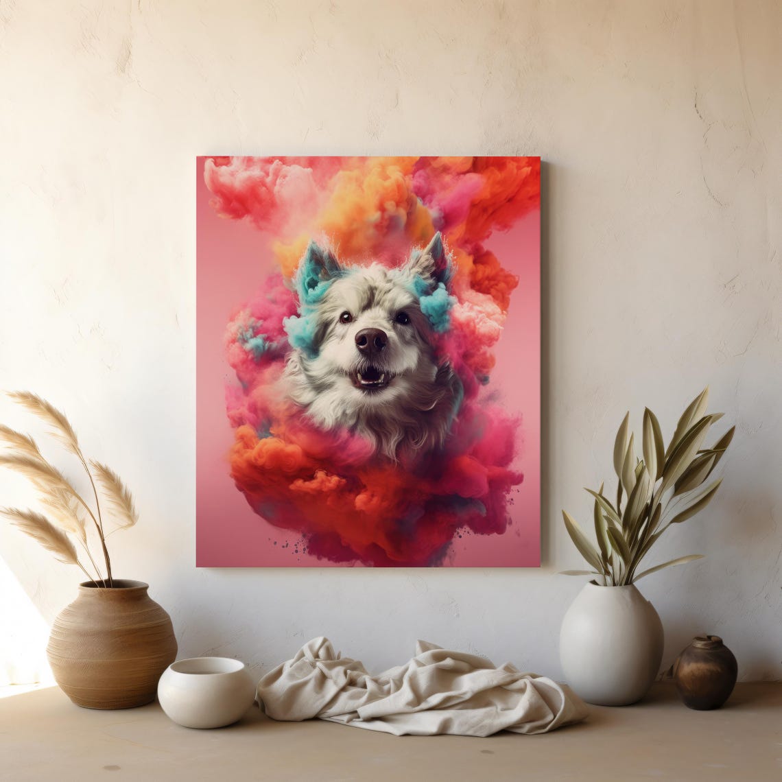 Happy Dog Pink Smoke Clouds Cute Fluffy Pet Nursery Wall Poster - Image 6