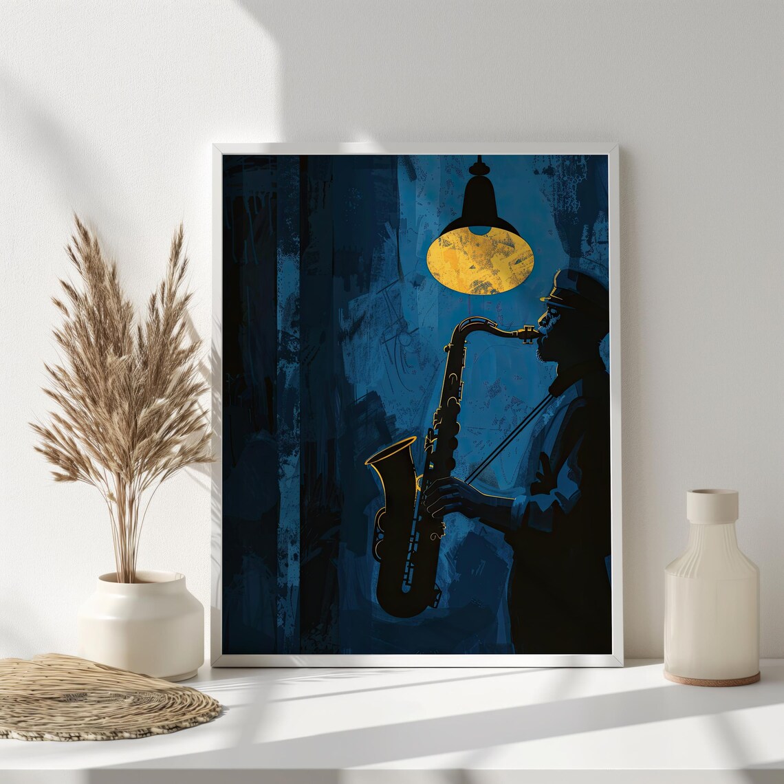 Midnight Jazz Saxophonist, Romantic Art Print
