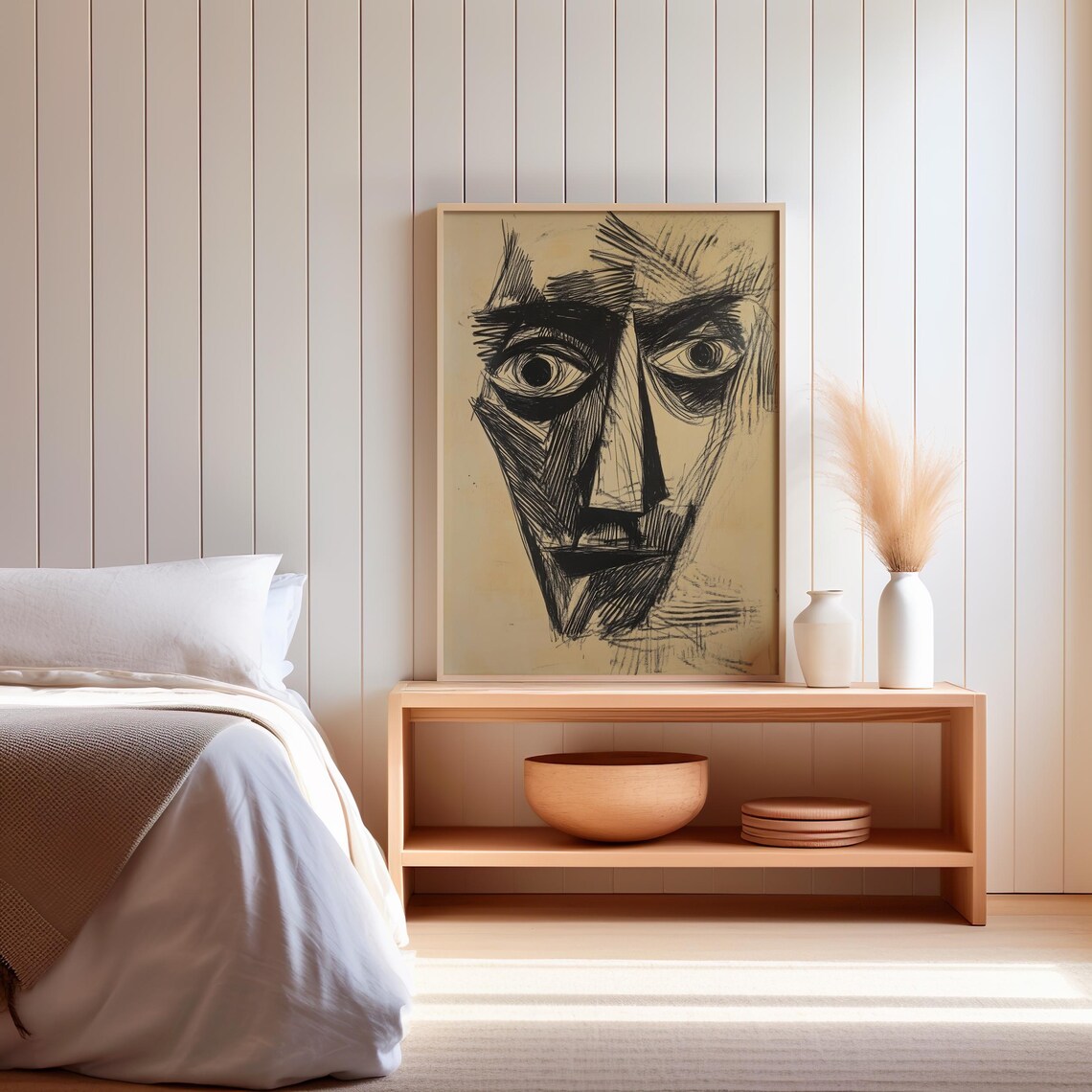 Lines Of Reflection Abstract Expressionist Face Wall Art Minimalist Black Ink Portrait Bold Line Art For Modern Home Decor - Image 2